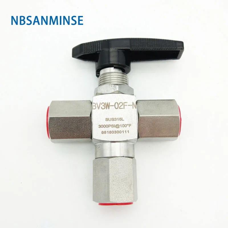 NBSANMINSE BV3W - OD / F Three way Ball Valve Stainless Steel Valve 1/8 1/4 3/8 1/2 3000 Psi Air Water Stop Valve