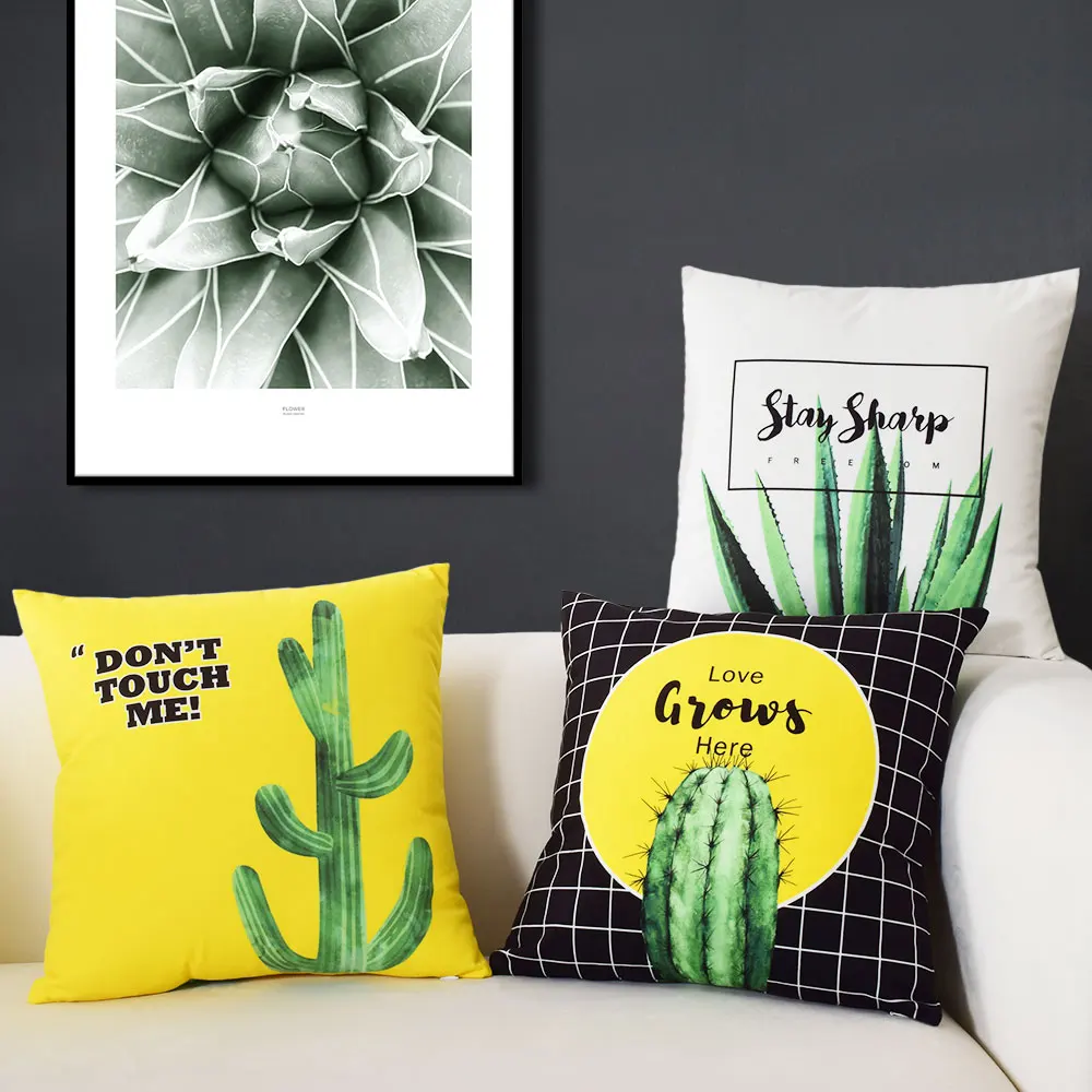 Modern Nordic Cactus Pineapple Throw Pillow Garden Plants Cactus Quote Cushion Cover Velvet Decorative Coush Pillows Sham Decor