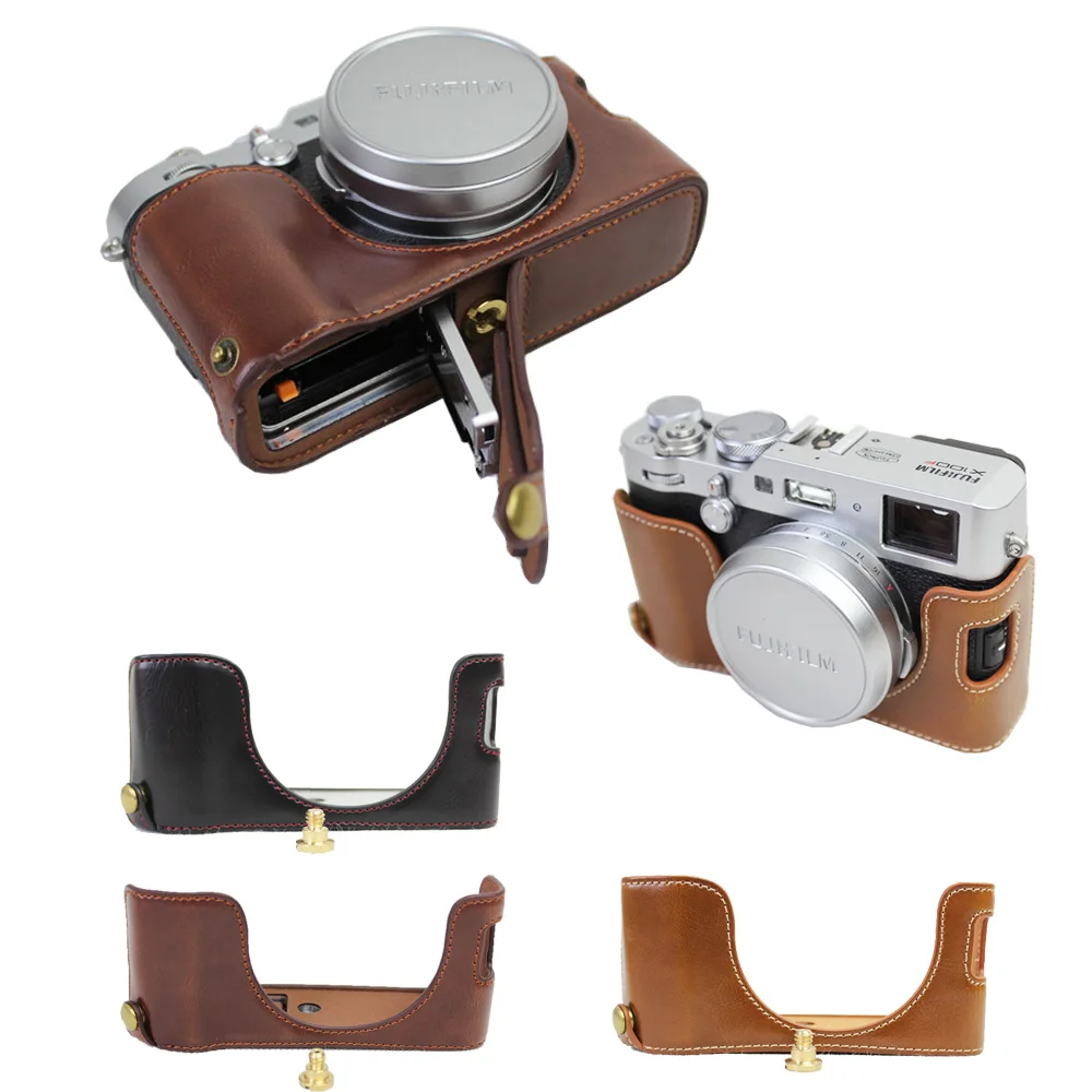 جديد بو الجلود حالة الكاميرا ل فوجي فيلم X100F X100-F كاميرا نصف حقيبة غطاء البطارية مفتوحة تصميم 3 اللون الأسود القهوة براون