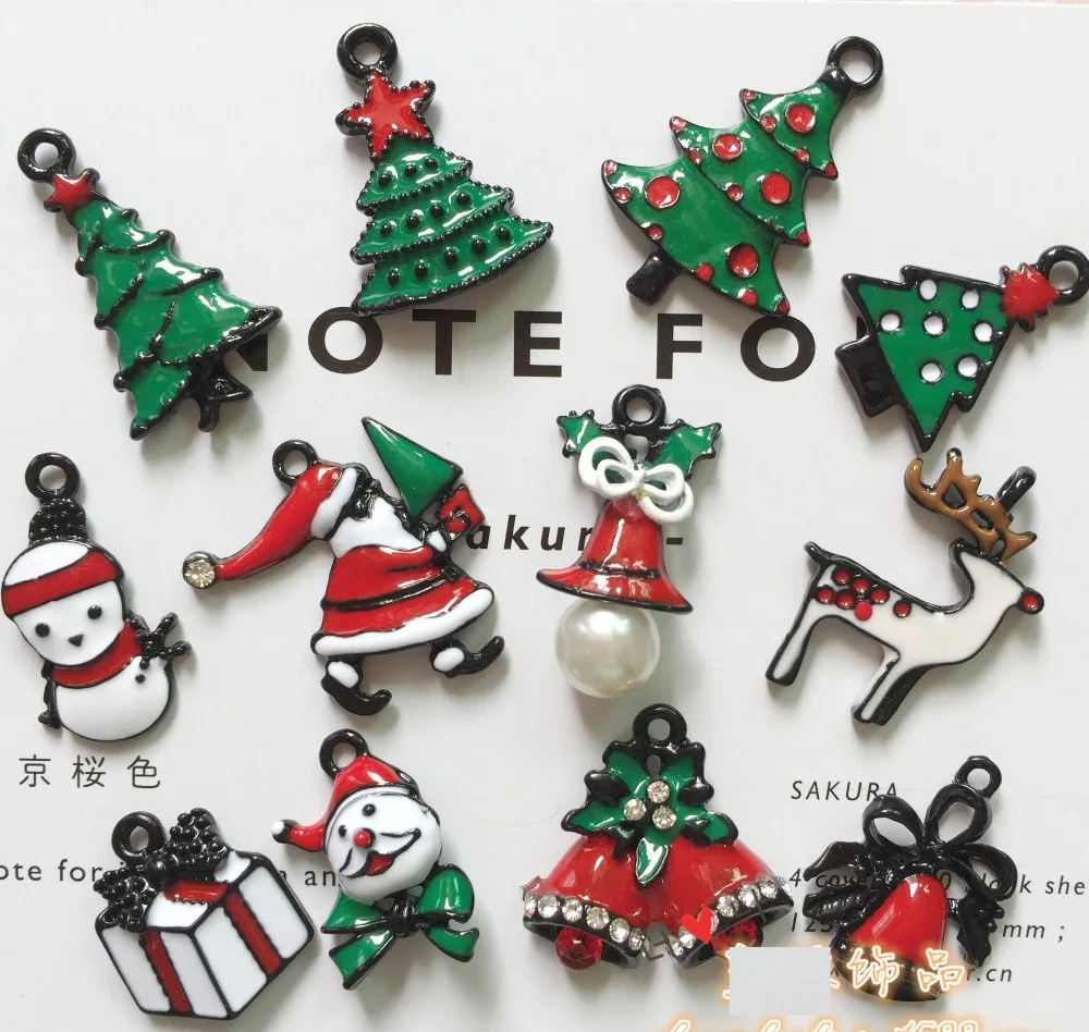 10 pcs High quality coating Christmas tree Santa Claus snowmen  alloy  DIY charm Fashion Bracelet  jewelry hair accessories