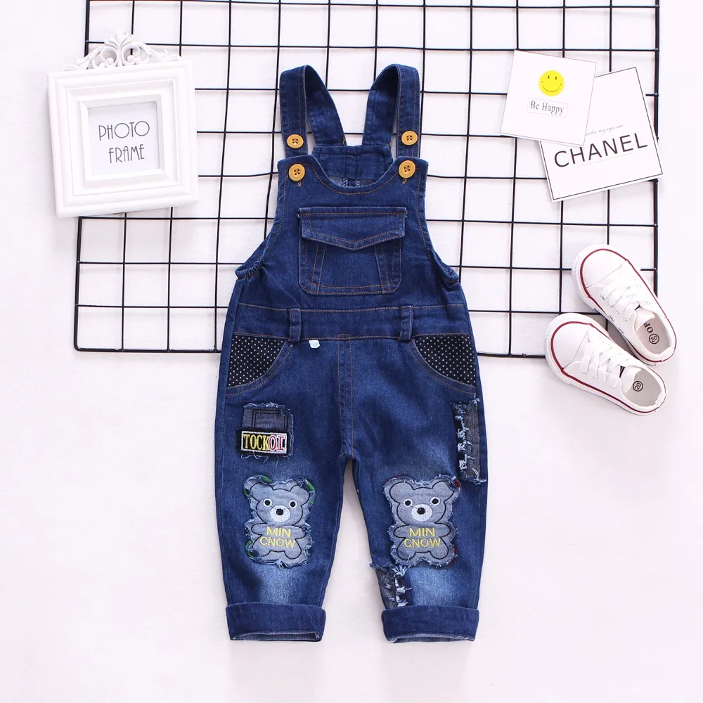 

1-3T Spring Baby Overalls Boys Denim Pants Kawaii Bear Trousers Kids Rompers Toddler Jumpsuit Bebe Clothing Infant Clothes