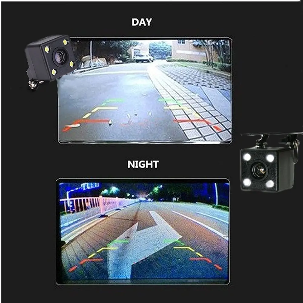 Podopo-Universal Car Rear View Camera, 4 LED, visão noturna, Backup Estacionamento, reverso, impermeável, 170 grande angular, HD Color Image