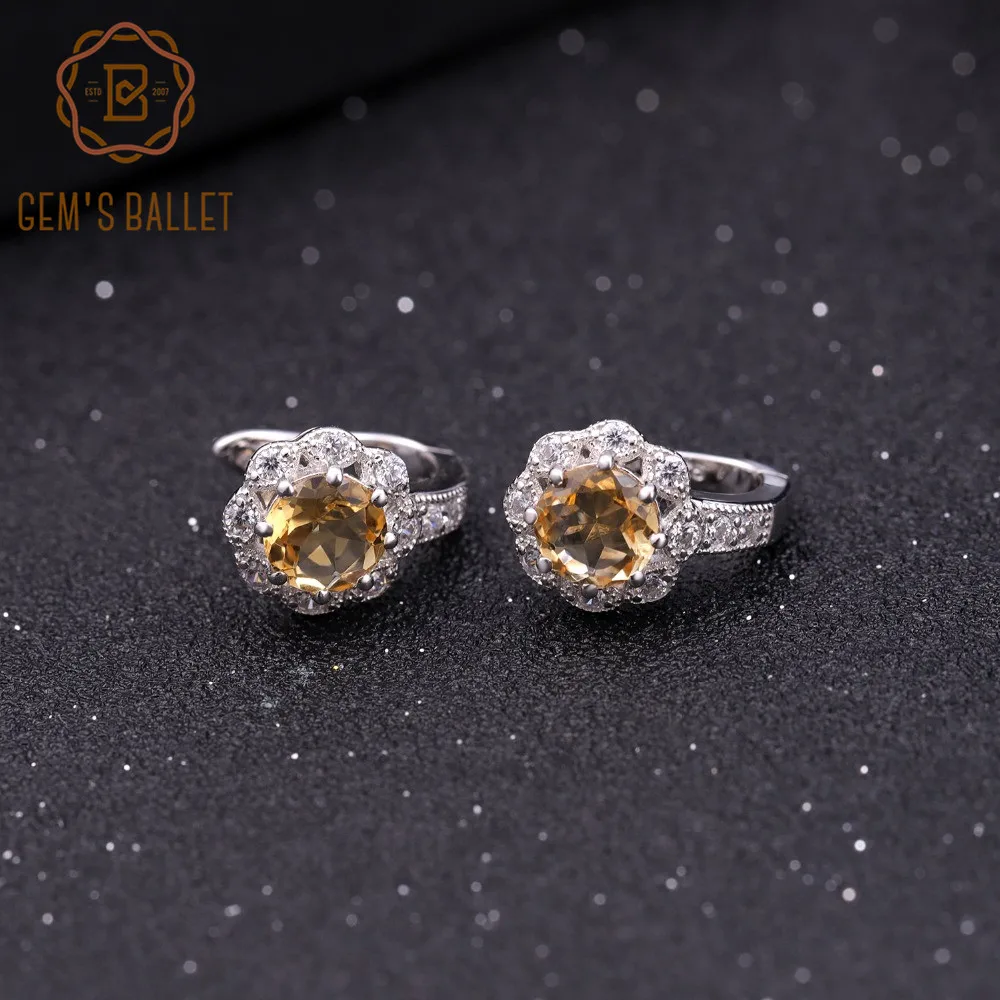 GEM'S BALLET 2.71Ct Natural Citrine Gemstone Earrings for Women Classic 925 Sterling Silver Flower Stud Earrings Fine Jewelry