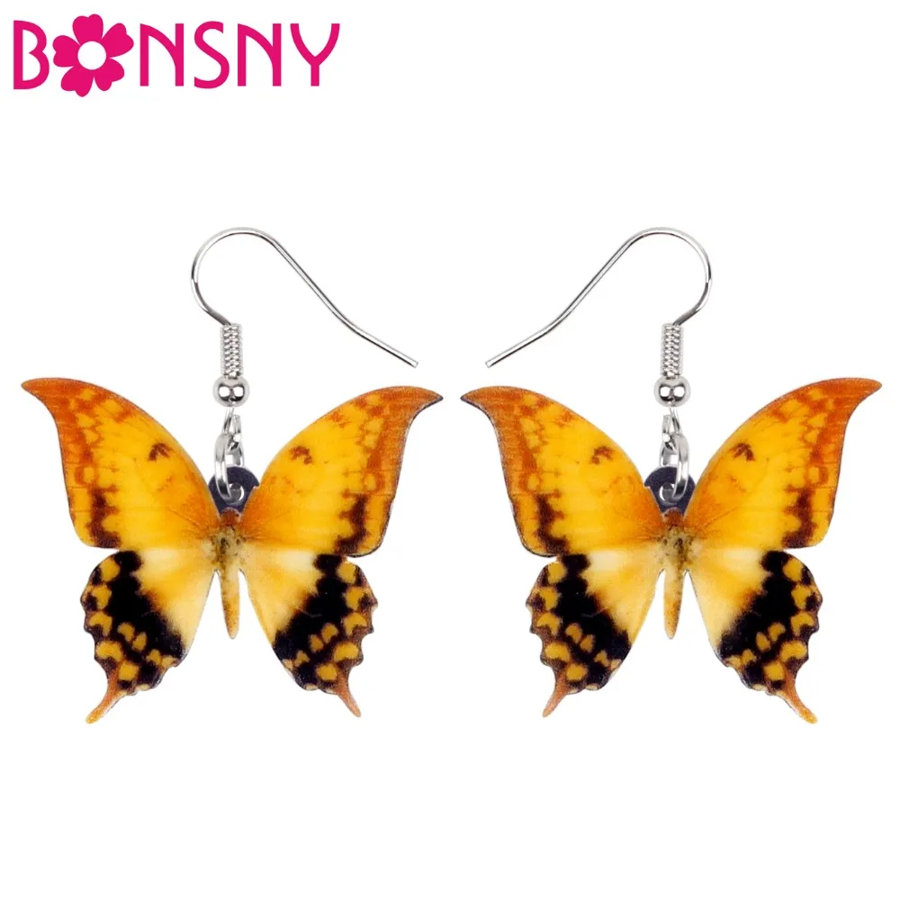 Bonsny Acrylic Big Yellow Spotted Butterfly Insect Earrings Dangle Drop Novelty Jewelry For Women Girls Ladies Teens Summer Bulk