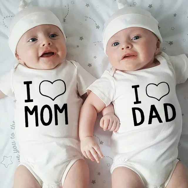 I Love Mom and I Love Dad New Newborn Toddler Infant Baby Boys Girls Sister Brother Twins Bodysuit Matching Outfits Casual Cloth