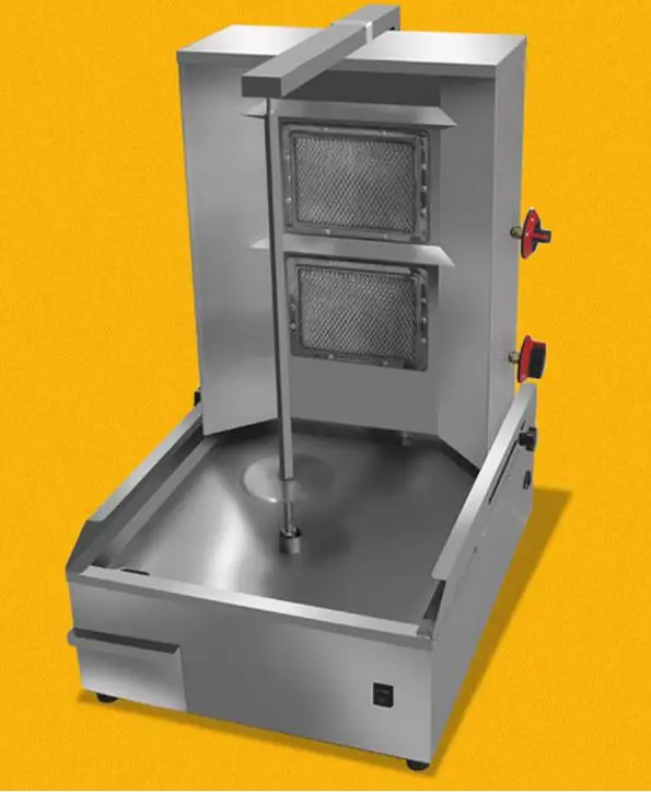 Commercial small rotation lpg gas doner kebab machine 2 burners gas gyros shawarma machine gas vertical rotisserie broiler