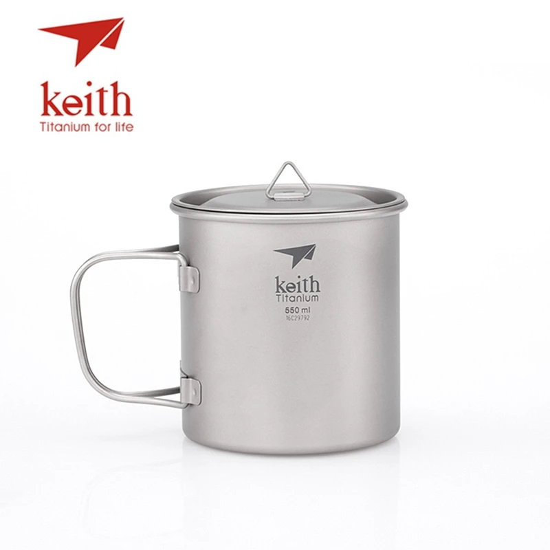 Keith Outdoor Folding Titanium Water Mugs Drinkware Camping Cups With Lid Ultralight Portable Outdoor Travel Mug 550ml Ti3206