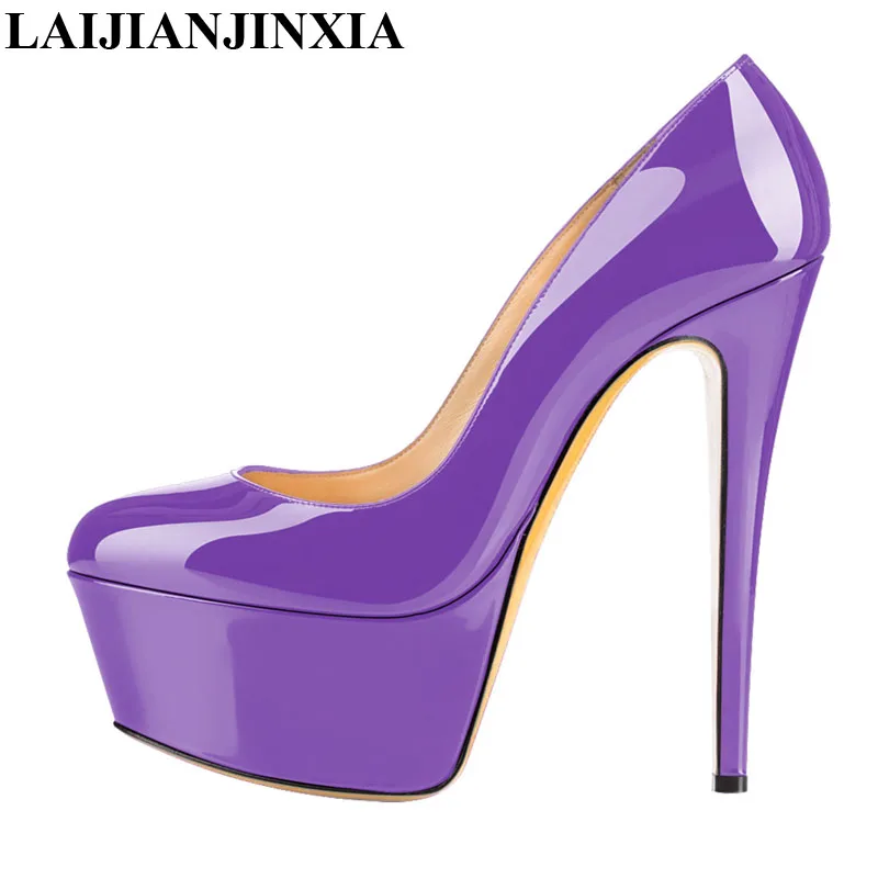 LAIJIANJINXIA New Spring/Autumn Sexy Wedding Fetish Round Toe Woman Pumps Platform Very High Heel Pumps 4 Color 14cm High Heels