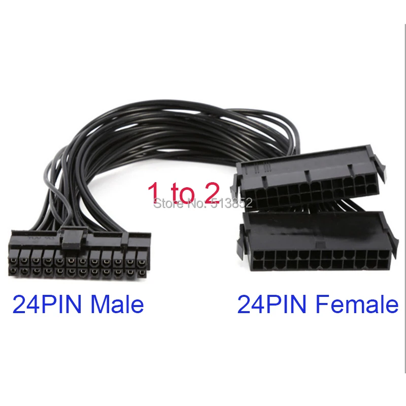 24Pin Power Supply Synchronizer Male to Female ATX Mining 30cm 24 Pin Dual PSU Extension Cable for Computer Adaptor for Mining