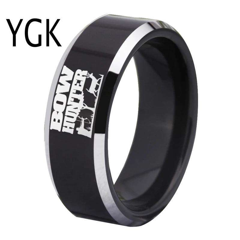 Men's Black Silver Color Bow Hunter Tungsten Wedding Ring Classic Women Engagement Man or Woman Gift Ring Hunting Fan Ring Party