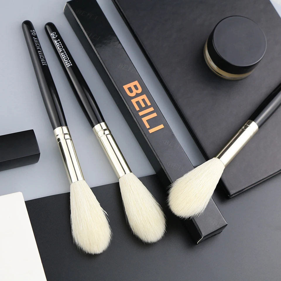 BEILI 1 pcs 100% Goat hair Highlighter Black Makeup Brushes Professional Natural Pony Eyeshadow Blush Eyebrow Make up Brushes