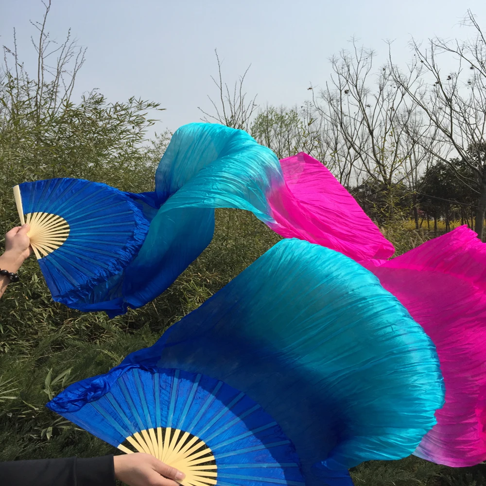 New dyed 1pc Left+1pc Right 100% pure silk  silk Veils dancing Fans 100% real silk Fan Veils 1pair 180*90cm fast delivery