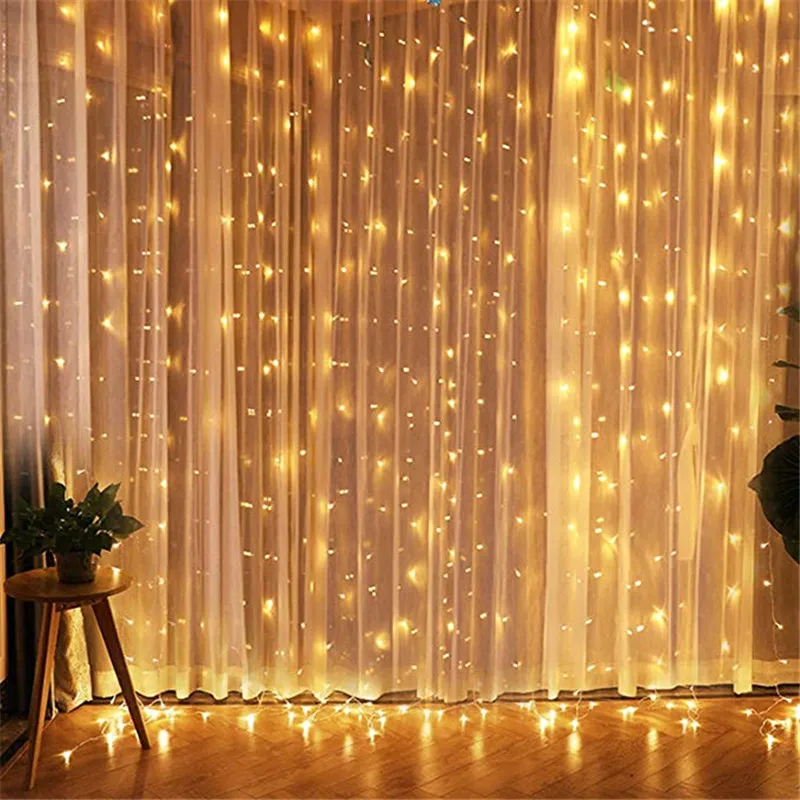 Guirnalda de luces LED de hadas para decoración de jardín, cortina de luz LED de 3x3/3x1M para boda, Navidad, exterior, fiesta de cumpleaños y Año