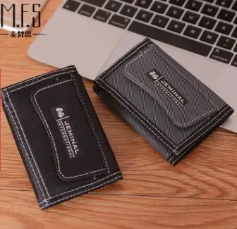 2018  Short Tri-Fold Men's Canvas Wallet Korean Men's Wallet 5 colors avaliable