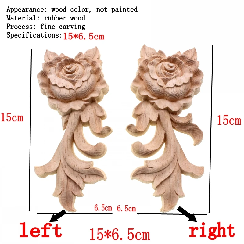 RUNBAZEF Floral Wood Carved Decal Corner Appliques Frame Wall Doors Furniture Woodcarving Decorative Wooden Figurines Crafts