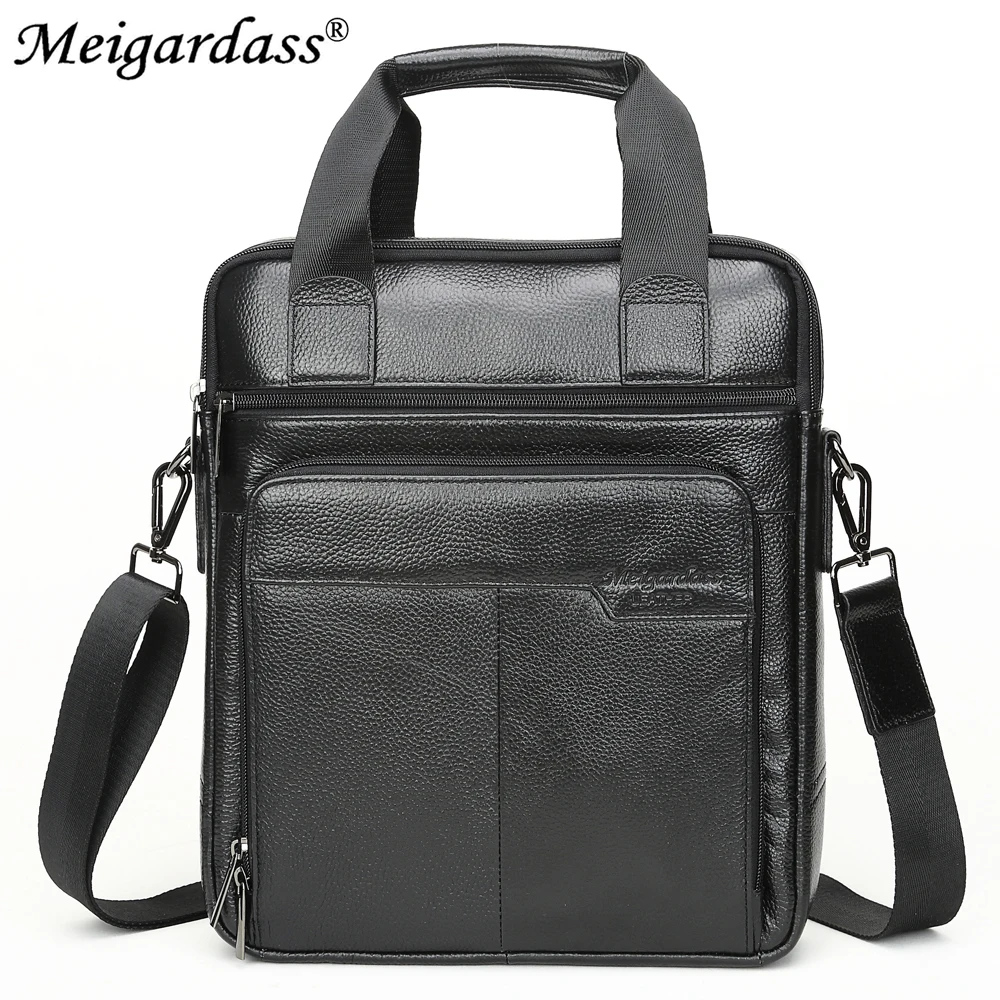 MEIGARDASS Genuine Leather Business Briefcase Men Office Handbags Laptop Computer Bag Male Messenger Shoulder Crossbody Bags