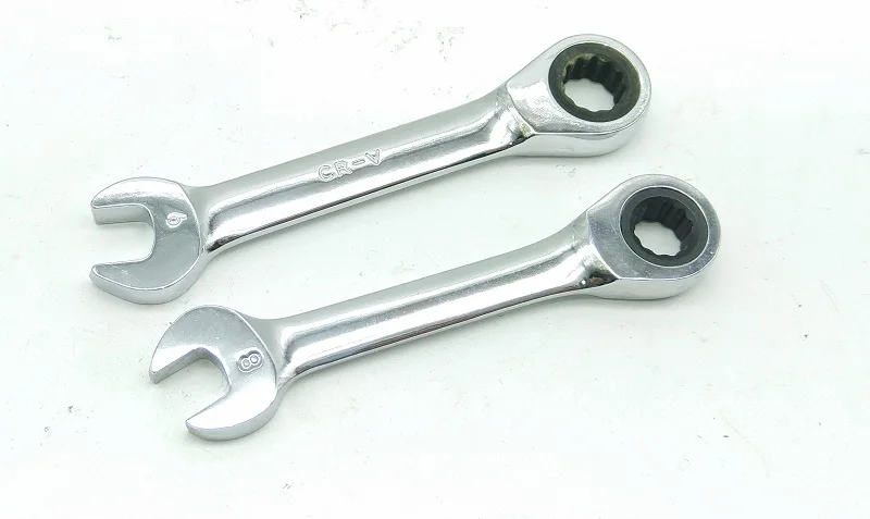 New 1pcs CR-V 72T Stubby Ratchet Wrench Mini Combination Wrench Open End Wrench DIN.c  8 9 10 11 12 13 14 15 16 17 18 19mm