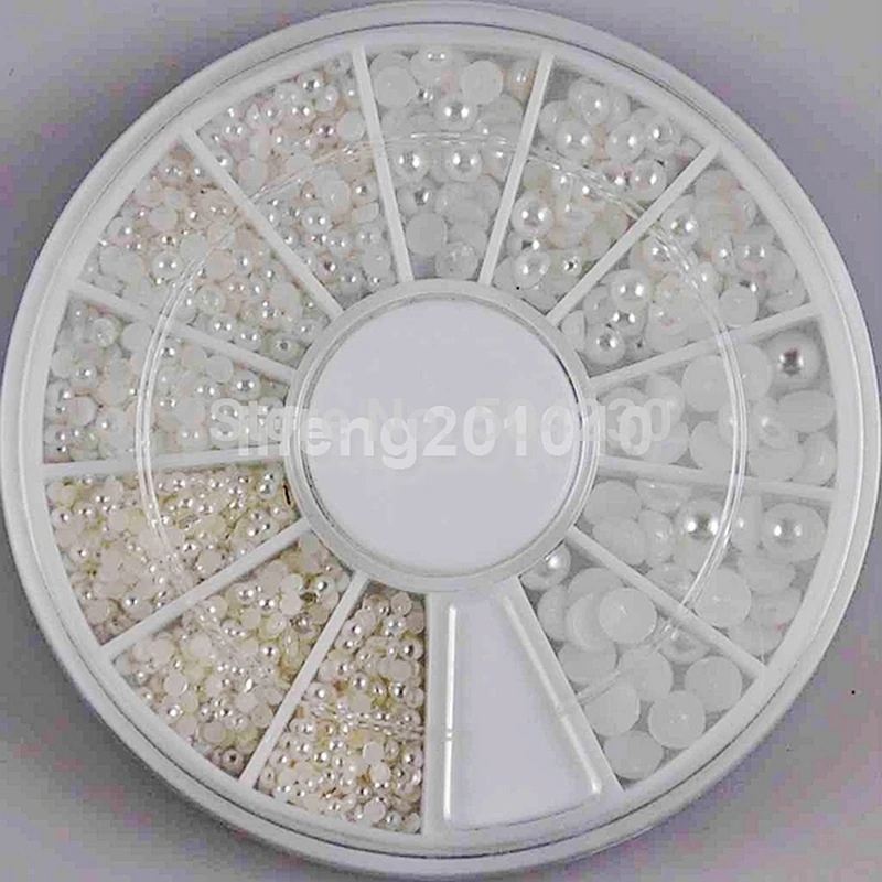 2mm 3mm 4mm 3 Sizes Half Round White Pearl Beads Nail Rhinestone Wheel Nail Art Decoration Beauty Tools Jewellery