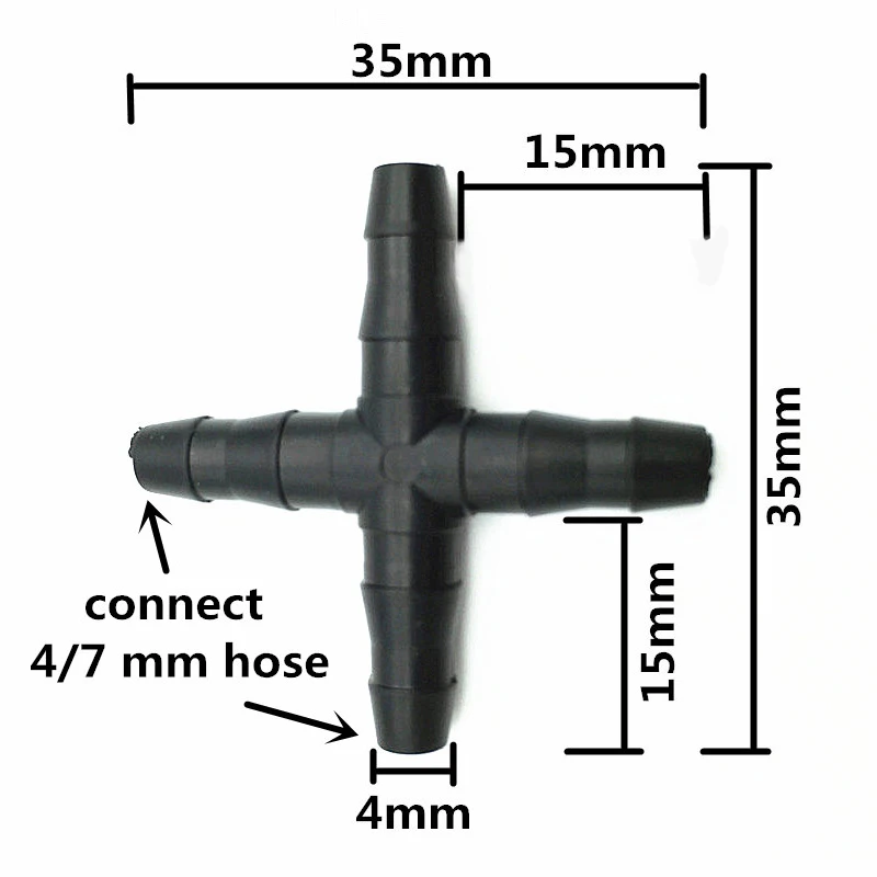 30Pcs 4 / 7mm 4-Way Connector black Connect 4 / 7mm hose Suitable for garden irrigation  Pipe Connector