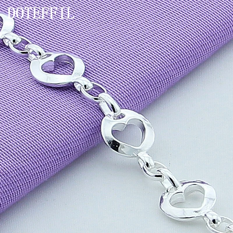 DOTEFFIL 925 Sterling Silver Full Heart Chain Bracelet Fashion For Women Wedding Engagement Jewelry