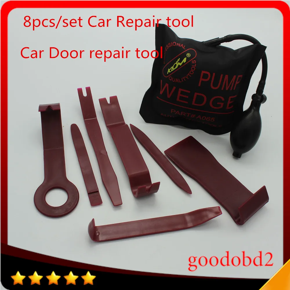 8pcs/set Plastic Car Radio Door Clip Pane Hook Tools Push Rod Black Car Crowbar Klom Pump Wedge Paintless Repair Tools