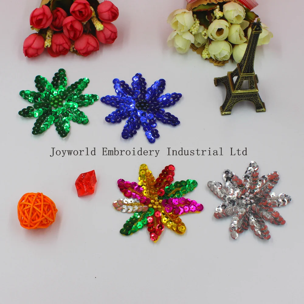 10 Pcs Sequined Flower Applique Gold And Silver Sewing Flower Beads Embroidery Patches 7*7cm