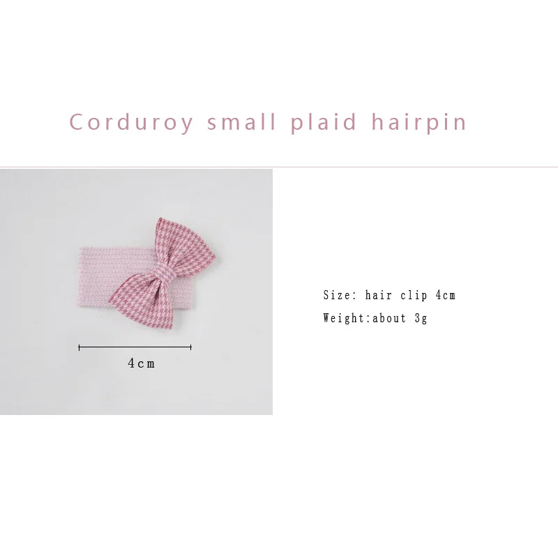 Cute Corduroy Houndstooth Children Baby Hair Clips Triangle Hair Pin Striped Plaid Bow Hairband Hairgrip Barrette Girls Clips