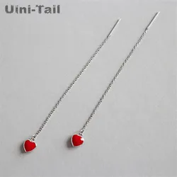 Hot 925 Tibetan Silver red heart ear line Korean tassel earrings long temperament personality simple wild heart-shaped earrings