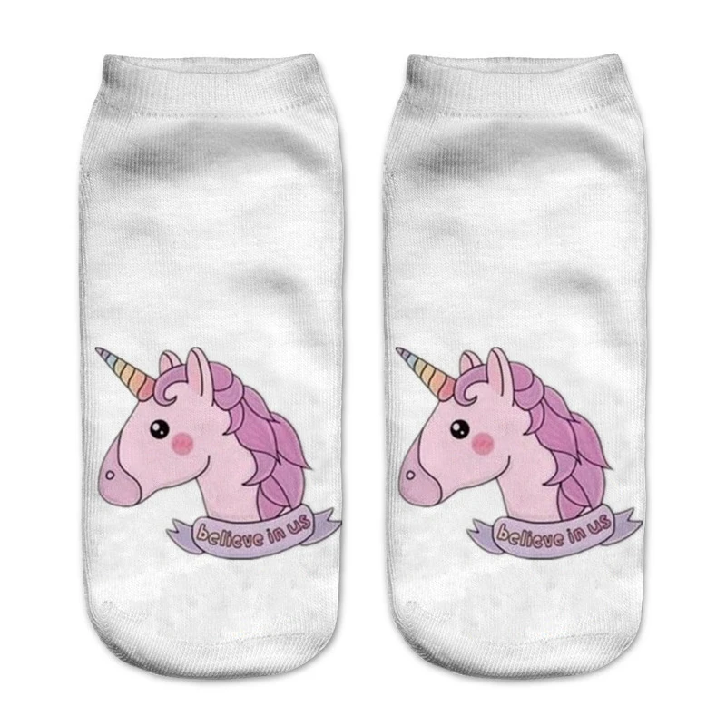 Unicorn Socks New 3D Printing Comfortable Polyester Women Durable Socks Cute Low Cut Foot Wax Cartoons Comfortable Type Young