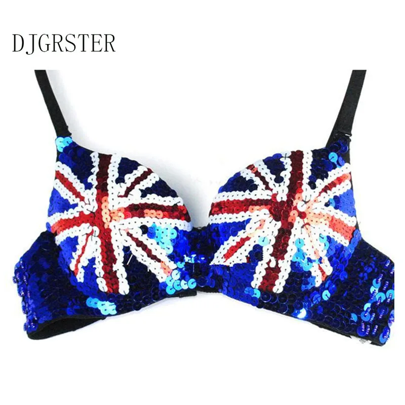 

DJGRSTER Punk Party Club Wear Women Blue Chrysanthemum Floral Beaded Sequins Sexy Bra Bralet Bralette Underwear For Performance