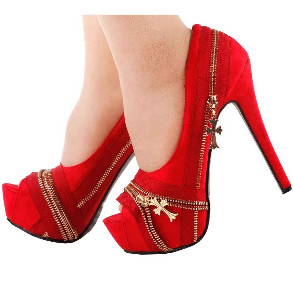 LF80836 Show Story Punk Multi-Colour Zip Peeptoe Platform High Heel Stiletto Pump