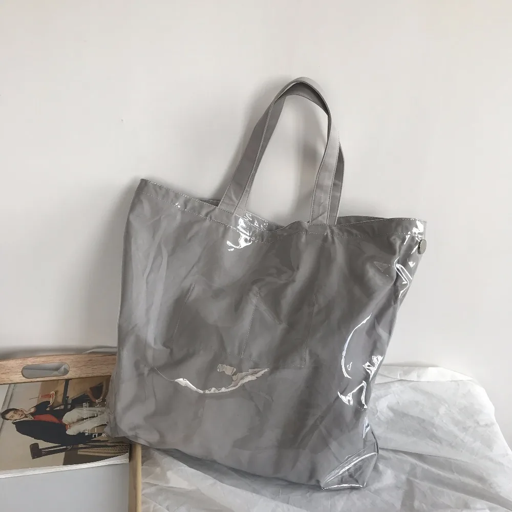 NEW Vintage Kraft Paper Shopping Bag PVC Clear Double Transparent Bag Waterproof Causal Tote Shoulder Bag Messenger Handbag