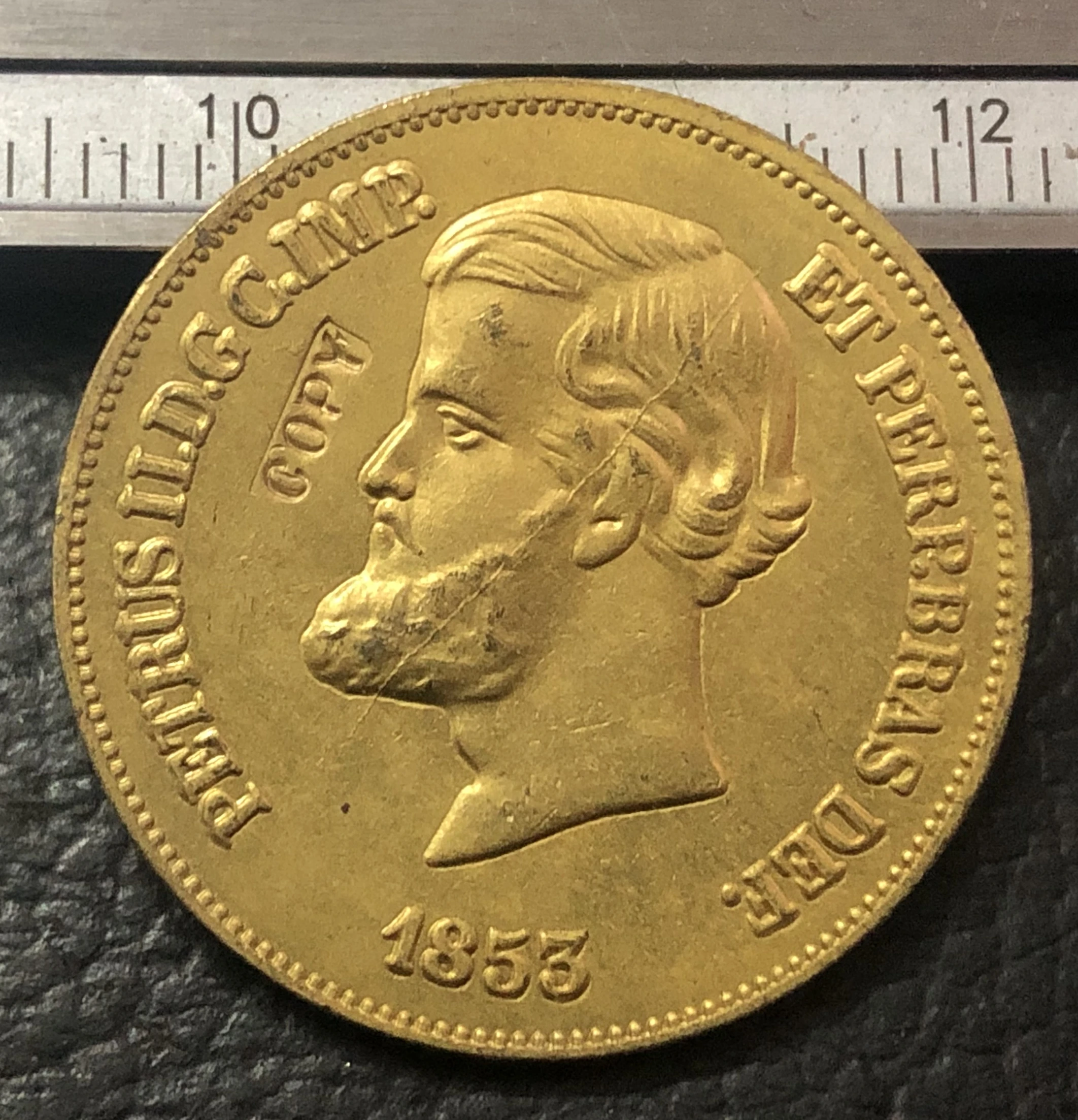 1853 brasilien 20000 Reis-Pedro II Kopie 22 K Gold Überzogene Münze