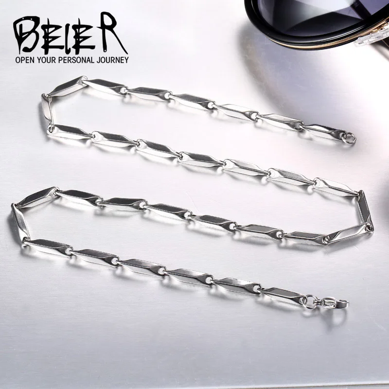 Beier Stainless Steel Necklace Melon Seed New Twist  Trendy Chain Necklace Boy Man Necklace Chain BN1024