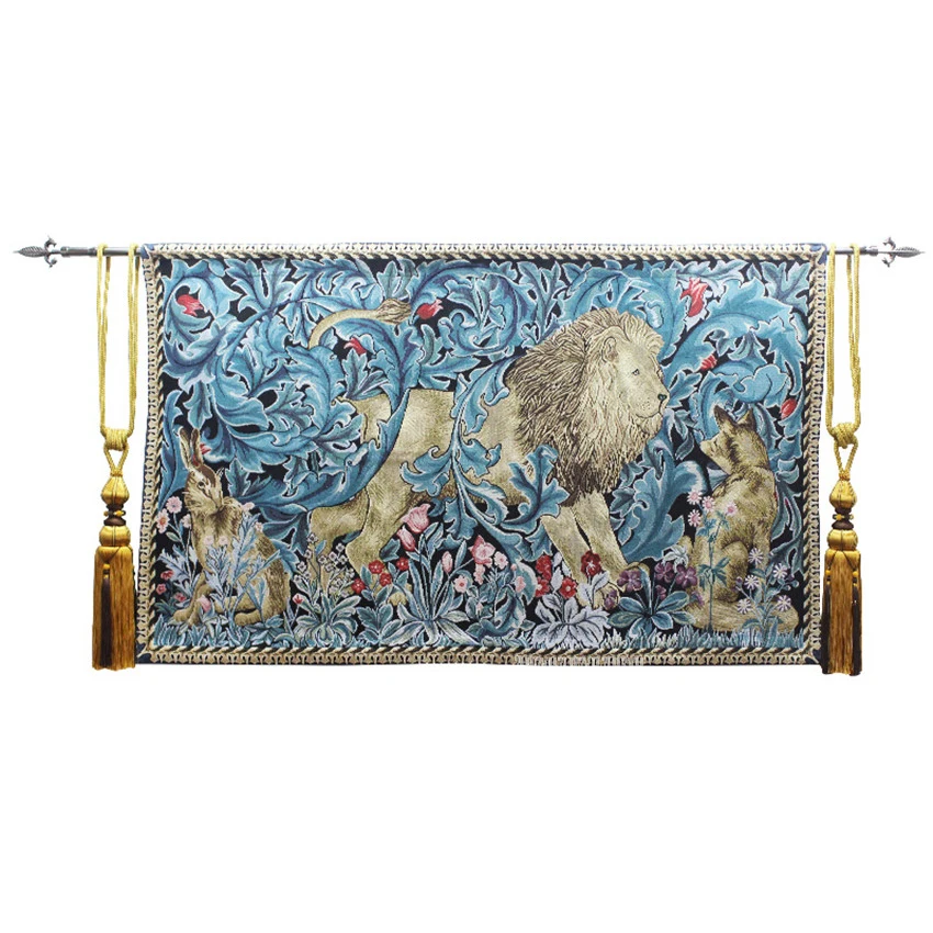 82x140cm William Morris Lion King Pattern Tapestry Jacquard Wall Hanging Tapestry Home Restaurant Hotel Special Art Wall