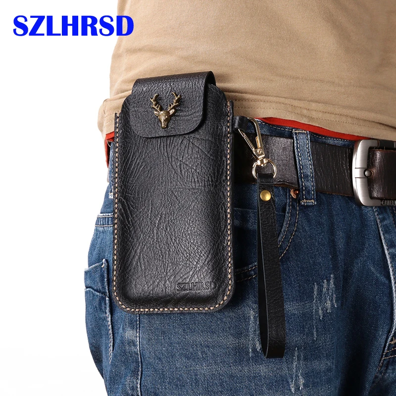 

Wrist Men Genuine Leather Case Mobile Phone Waist Bag Wear Belt Verticle Waist Bag for ASUS ZenFone 4 Max HD ZB500TL X00KD