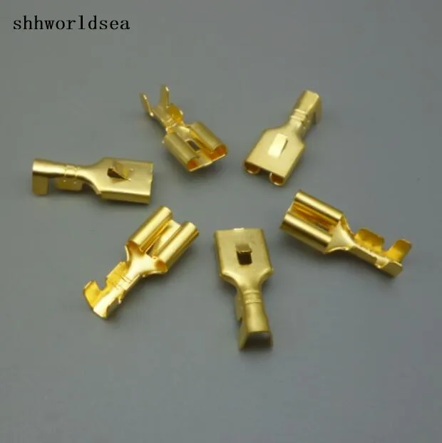 

shhworldsea 100PCS 6.3mm female ternimal Crimp Terminal Spade Connector