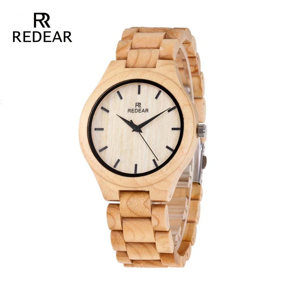 REDEAR-Reloj de madera de arce para hombre, cronógrafo de cuarzo, diseño de regalo de temporada, edición de aniversario