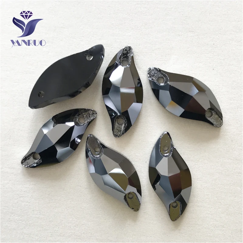 

YANRUO 3254 Diamond Leaf All Sizes Jet Hematite Flatback Rhinestone Sew On Crystal Strass Sewing Garment DIY Crafts