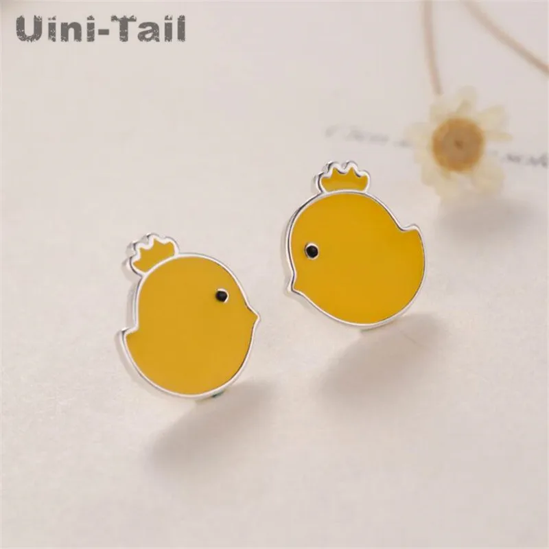 Uini-Tail hot new 925 sterling silver cute sprouting yellow chick earrings female birthday Korean simple ear jewelry gift ED101