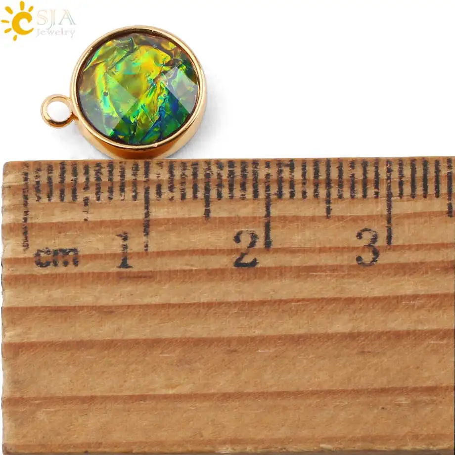 CSJA 1pc Ammolite Connector Silver Color Round Charms for DIY Making Bracelet Necklace Earrings Accessories Crafts Jewelry G090