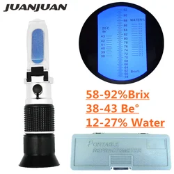 3-in-1 Handheld Honey Refractometer for Honey Moisture Brix and Baume 58-90% Brix Scale Range Honey Moisture Tester with Box