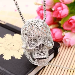 Fashion Stereo Skull Necklace high quality inlaid rhinestone Pendant jewelry long Sweater Chain Pendant Skull Necklace 19038