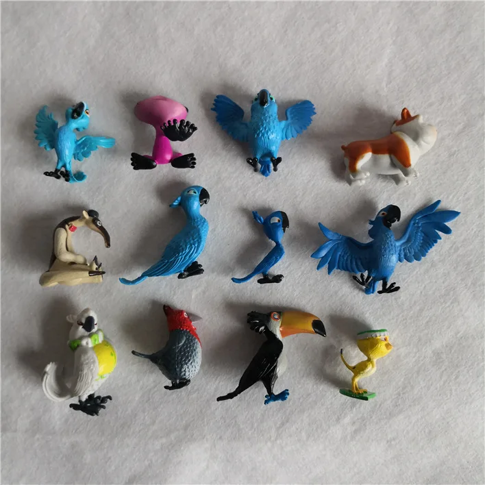 12pcs/lot cartoon animation Rio Adventure Diamond Parrots, Pug Dogs, Ducklings, Ant Eaters model , toys and gits for children