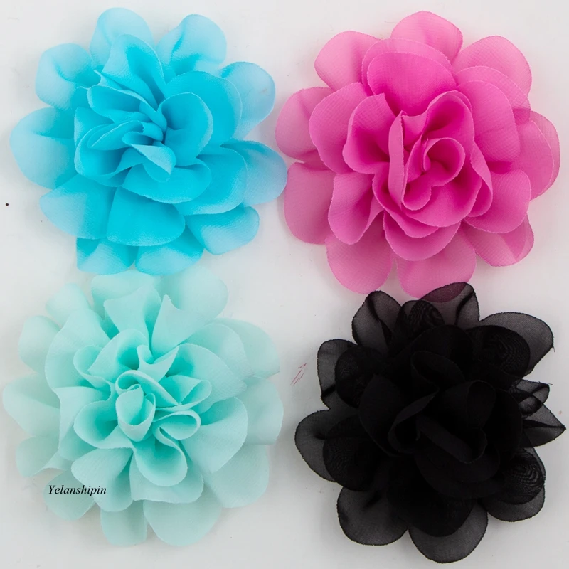 1PC 10cm 14 Colors Vintage Fluffy Chiffon Hair Flowers Clips For Girls Hair Accessories Handmade Fabric Flowers For Headband