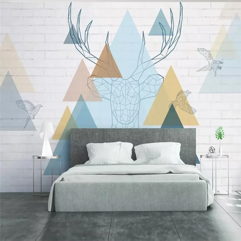 Decorative wallpaper Geometric triangle abstract moose in northern Europe hand-painted background