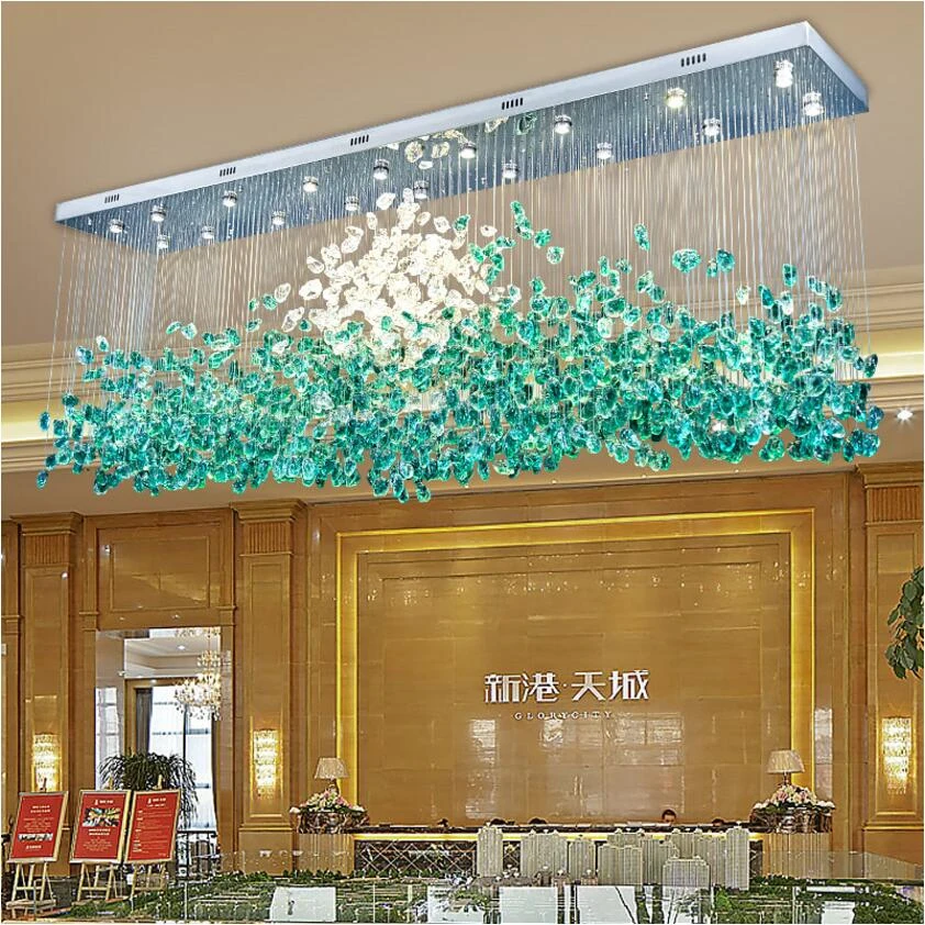 Imagem -03 - Lustre de Cristal para Hotel Bar Sala de Estar Grande Luz Verde Transparente de Engenharia Lâmpada de Vidro Pedra Lâmpada Personalizada Novo