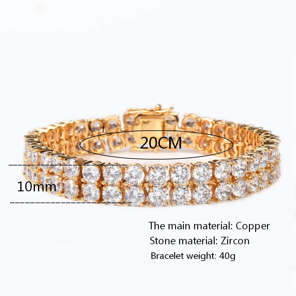 Bubble Letter Mens Zircon Tennis Bracelet Chain Charm Hip Hop Style Fashion Jewelry Iced Finish 2 Row Gold Color Tone AAA CZ  8\