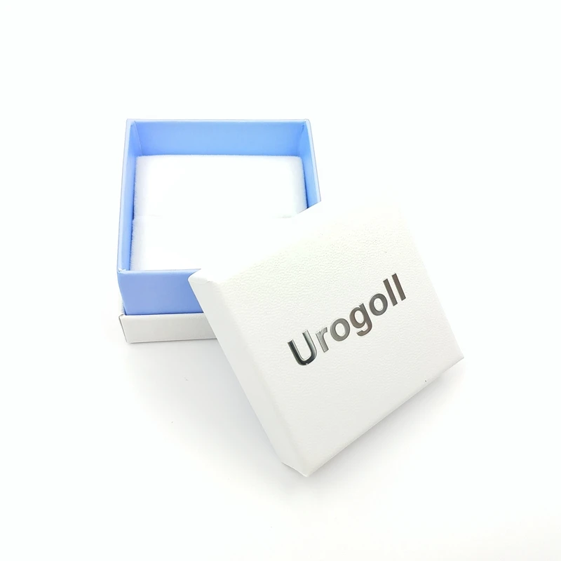 Urogoll Fashion Light Blue Ring Jewelry Gift Boxes High Quality Package Box Paper With Velvet Gift Box For Ring Earring 6*6*4cm