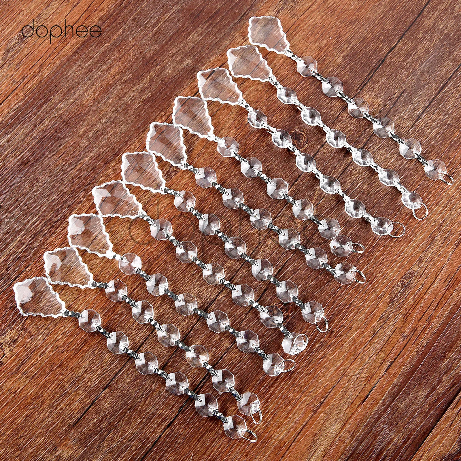 

dophee 10 Strands Marriage Acrylic Crystal Beads 6 Clear Octagonal garland + 1 Acrylic pendant For Party Wedding Decoration